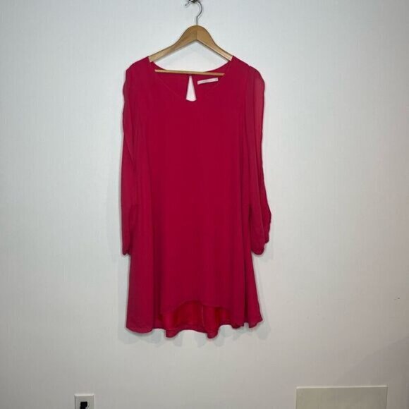 Lauren Vidal Women's Split Long Sleeve Mini A-Line Dress Pink Size Medium - Picture 9 of 13